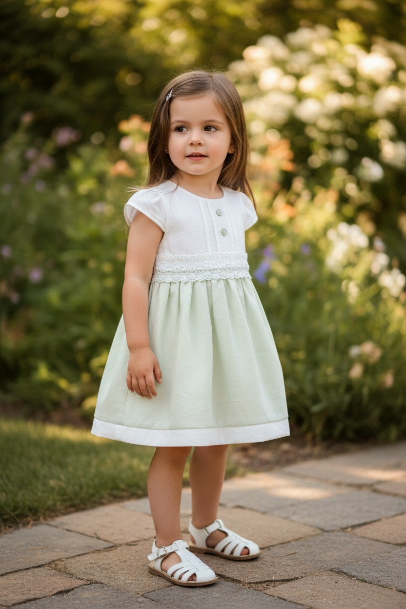 Vestido Blanco y Verde Menta