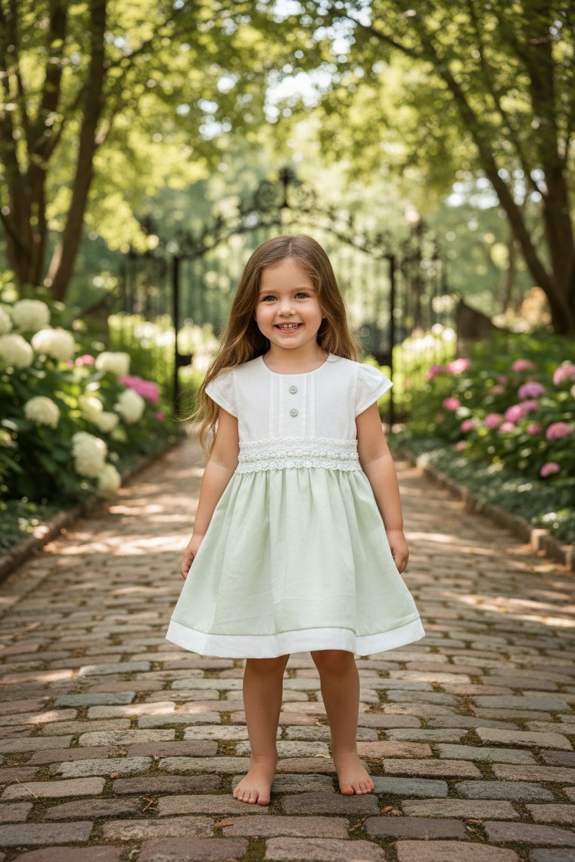 Vestido Blanco y Verde Menta