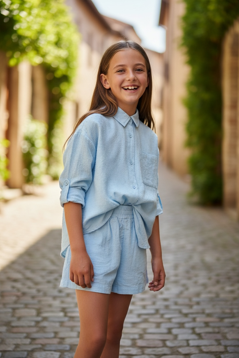 Light Blue Glitter Shirt & Shorts Set