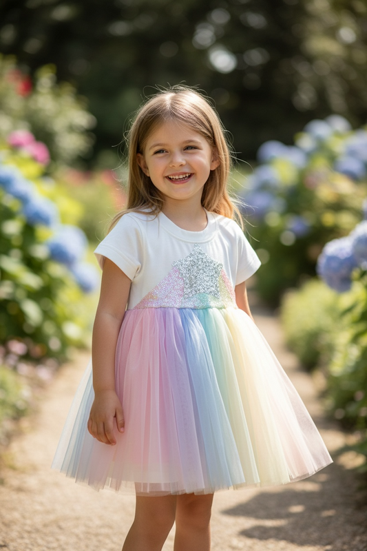 Vestido Estrella Arcoíris con Tul