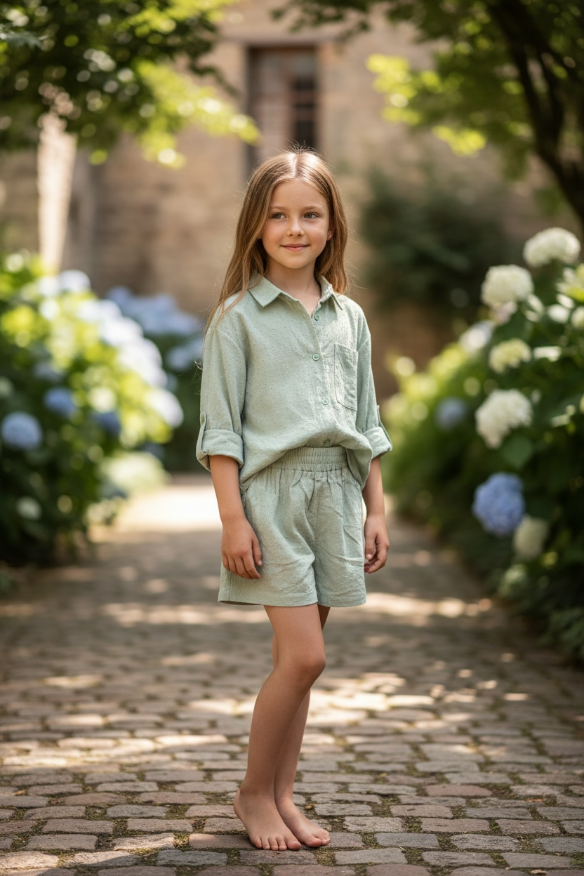 Light Green Glitter Shirt & Shorts Set
